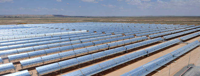 Row of Solar Panels in a Power Generation Plant