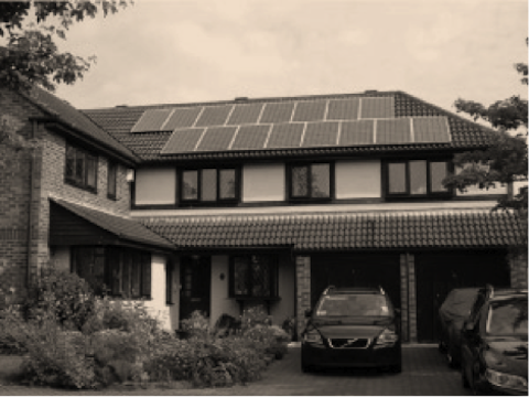 Image of photovoltaic solar panel installed on the roof floor of a building